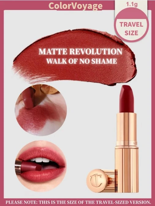 [ 1.1g ]CT Charlotte Tilbury Lipstick Sample, Modern Matte Smooth Pigmented Long-Lasting Portable Versatile Popular Shade Lip Balm - Jalan Tanpa Rasa Malu - 1,1g - View 1