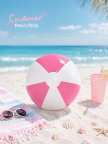 1pc Pink & White Inflatable Beach Ball, 40cm Before Inflation, 30cm After Inflation, Macaron Color Summer Beach Party Favor, Pool Party Decoration, Birthday Party Decor, Bachelorette Party Picnic Outdoor Water Play Accessory - Pink and White Inflatable Beach Balls - View 10