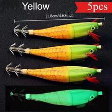 Avlcoaky 5pcs Horizontal Squid Jig Egi Set 11.8cm Luminous Wood Shrimp Fishing Lures UV Sea Cuttlefish Octopus Saltwater Shrimp Jigs - Multicolor - View 12