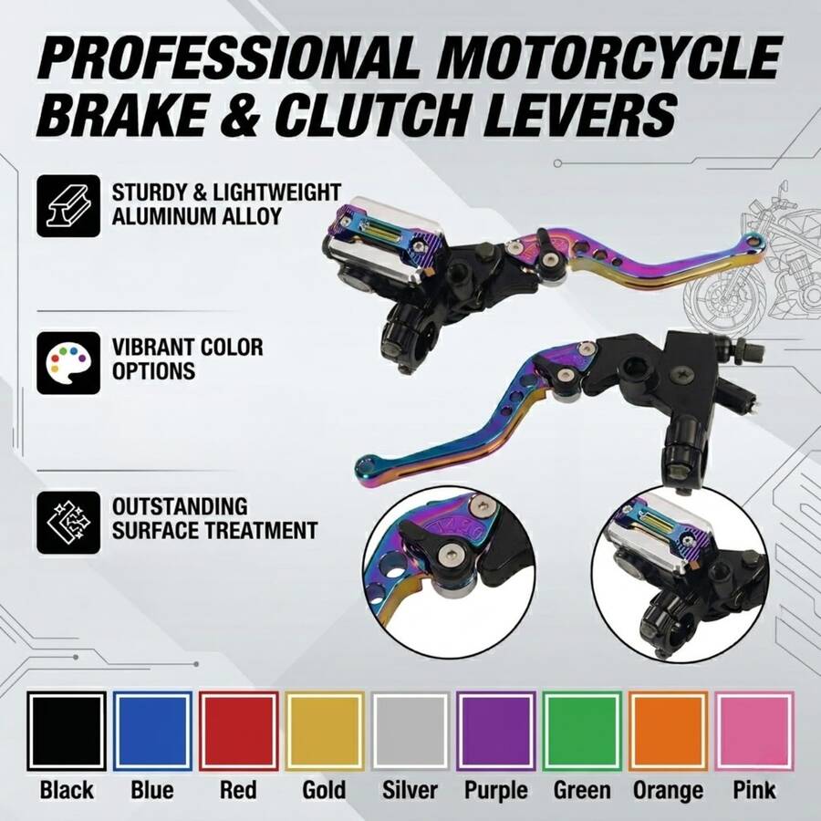 Universal 22MM CNC Aluminum Alloy Motorcycle Brake Master Cylinder, 1 Pair 6-Position Adjustable Hydraulic Clutch Lever & Brake Handle, Motorcycle Modification Parts