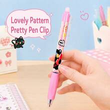 6/12pcs Black Cat Design Retractable 0.5Mm Erasable Gel Pens,Blue Ink,Comfortable Grip, Quick-Drying,Back To School Supplies Essentials - Multicolor - View 6