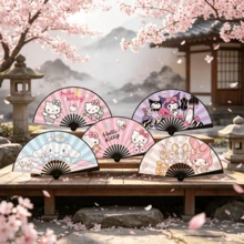 Sanrio 1/件 桂圓卷 黑米 Hello Kitty 可愛卡通派對不織布手搖扇，復古摺扇，夏季必備涼感系列雙面，多款 Hello Kitty、Kuromi、Jade Guigou、My Melody 派對禮物，生日禮物，情人節，婚禮，舞會，旅行配件，返校季，畢業季，母親節，復古風格，夏季完美選擇 - 卡通 - 查看 2