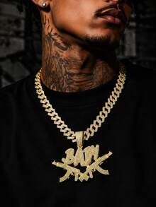 Hip Hop Full Rhinestone BABY Letter Pendant Necklace Men's Brand Cuban Chain Street Style Personalized Versatile Collarbone Chain Gift New Jewelry - BABY Double Gun Pendant - View 8
