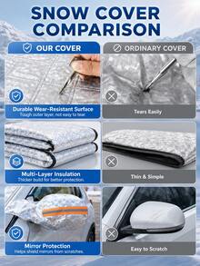 Pare-soleil de pare-brise avant de voiture, pare-soleil de pare-brise extérieur avec protection UV, rideau de soleil isolant thermique, couverture magnétique contre la neige, le givre et la glace, couverture de rétroviseur, imperméable et pliable toutes saisons, convient aux SUV et berlines, accessoires extérieurs de voiture - A - Voir 5
