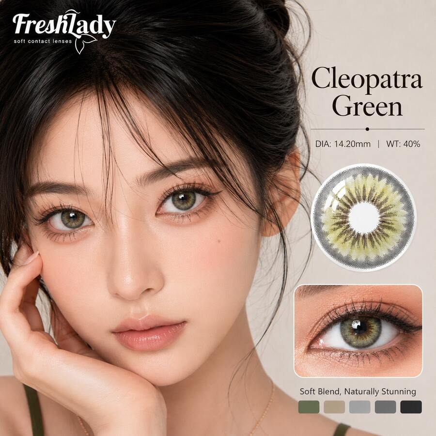 FRESH LADY 1對彩色隱形眼鏡,綠色眼睛化妝隱形眼鏡,瞳孔眼妝隱形眼鏡,全天佩戴適用於日常使用、約會、工作,年用或6個月使用,14.2mm - 綠色 - 查看 1