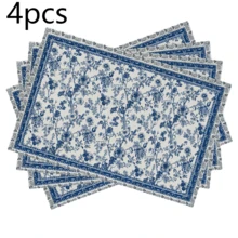 Rectangular Polyester Placemat, Blue And White Chinese Peony Floral And Blue Border Print, Waterproof Heat-Resistant Washable Table Decor Mat, Suitable For Table Decoration And Heat Insulation - Multicolor - View 12