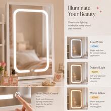 2-In-1 White Vanity Desk Set With LED Lighted Mirror & Stool, 5 Drawers, Lockable Drawer, Hidden Storage Shelves, Makeup Vanity Table For Bedroom, Gift For Women & Girls - White - View 4