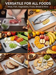 Tapete de preparación de cocina de acero inoxidable para cocina y comedor, de alta relación costo-rendimiento, apto para cocinas pequeñas, caravanas, apartamentos pequeños, minimalista y duradero, aplicable para verduras, frutas, pollo y carne de res, fácil de limpiar, para preparar comidas - plata - Ver 5