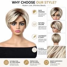 4x1 Pre Cut Lace Frontal Human Hair Wigs Short Straight Pixie Human Hair Wig For Older Women SHuman Hair Natural Hairline 10 Inch Lightweight Human Hair Wigs - Multicolor - View 4