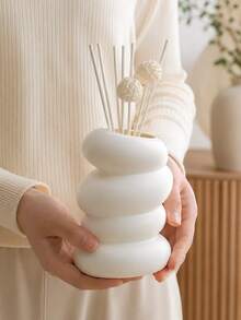 1pc Ins Cream 4-Layer Spiral Pebble Matte White Reed Diffuser Bottle, Abstract Stacked Stone Sculpture, Dual Use For Reed Sticks & Dried Florals, Soft Aroma Decor For Bedroom Nightstand Bathroom Sink Living Room Sideboard Airbnb - Four-egg Aromatherapy Bottle - View 1