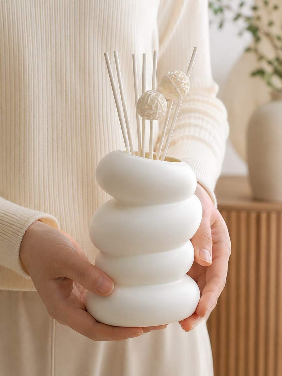 1pc Ins Cream 4-Layer Spiral Pebble Matte White Reed Diffuser Bottle, Abstract Stacked Stone Sculpture, Dual Use For Reed Sticks & Dried Florals, Soft Aroma Decor For Bedroom Nightstand Bathroom Sink Living Room Sideboard Airbnb - Four-egg Aromatherapy Bottle - View 1