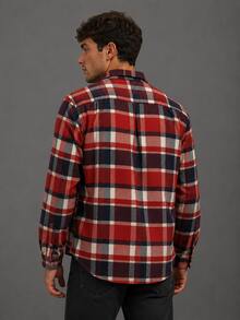 Men Plus Plaid Print Shirt Without Tee - Red - View 2