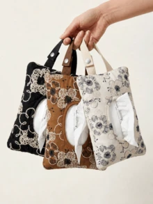 Tas Penyimpanan Tisu Gantung Bordir Elegan dan Lucu, Kotak Penyimpanan Tisu Motif Bunga dan Tanaman, Kotak Tisu, Kotak Penyimpanan Kertas Toilet Penting untuk Kamar Mandi dan Kamar Tidur, Kotak Tisu Mobil, Kotak Tisu Dekoratif - MultiWarna - View 2