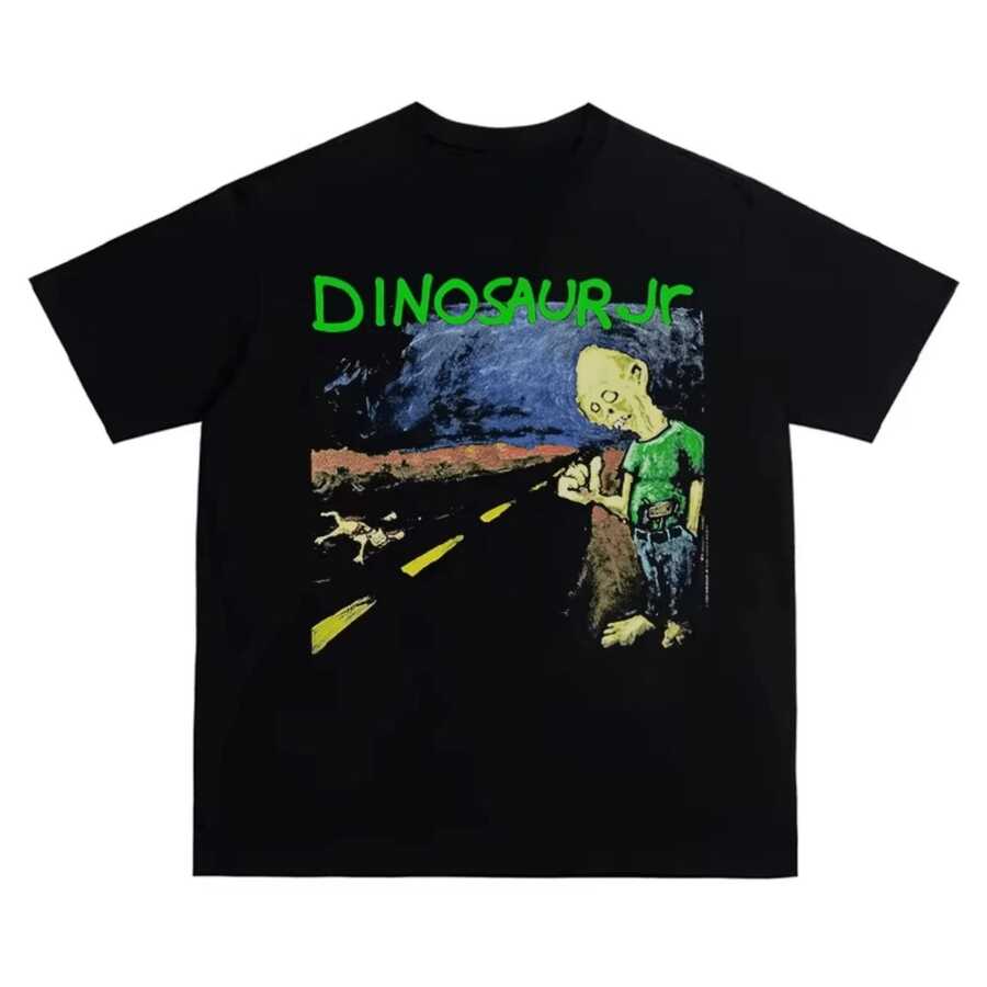 Dinosaur Jr. Rock Band Short-Sleeved T-Shirt With Dinosaur Print, American Heavy Hip Hop Style, For Men And Women - 黑色 - 查看 1