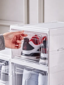 1pc Pre-Assembled Foldable Shoe Cabinet, Transparent Dust-Proof Shoe Boxes, Large-Capacity Shoe Storage Containers, Stackable, Available In Multiple Sizes. - Multicolor - View 8