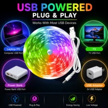 1-10m RGB LED 燈條 5050，24鍵紅外線遙控 USB 供電 自黏可裁剪 電視背光 家用臥室櫥櫃節日裝飾燈 - 24K-5050RGB - 查看 8