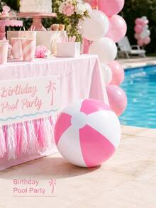 1pc Pink & White Inflatable Beach Ball, 40cm Before Inflation, 30cm After Inflation, Macaron Color Summer Beach Party Favor, Pool Party Decoration, Birthday Party Decor, Bachelorette Party Picnic Outdoor Water Play Accessory - Pink and White Inflatable Beach Balls - View 5