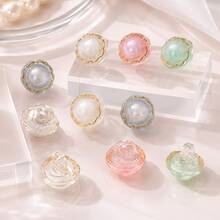 10 piezas Botones de flor de perla con vástago, botones decorativos de costura con borde dorado, adecuados para reparación de ropa DIY, reemplazo de botones de cárdigan, chaqueta y suéter - 10 unidades - Ver 10