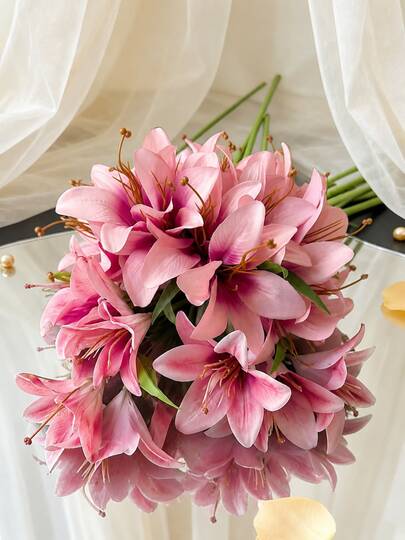 MEHELANY 6/1 pieza Flores de lirio artificiales rosas, decoración floral falsa, flores de plástico falsas, adecuadas para ramos de decoración del hogar, regalos de boda DIY, suministros para fiestas de cumpleaños, decoración de centro de mesa, decoración de fondo fotográfico de cosecha de otoño, Acción de Gracias y Halloween