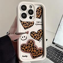 Leopard Print Heart  Face Phone Case, Compatible With Models Such As 16E/15/14/13/12/11/PRO/PLUS/PROMAX/MINI, S/A/M/NOTE, S/G/EDGE/E, Transition SPARK/HANTOM/CAMON/, Honor 400/PLAY/X/Y,  Reno/A/F, 14//POCO/NOTE And Others. Transparent, Simple, Elegant And Durable, Made Of Protective TPU Material. Ideal For Valentine's Day, Halloween, Christmas And Other Festive Occasions, Great For Personal Use Or As A Gift. - 白色的 - 查看 1