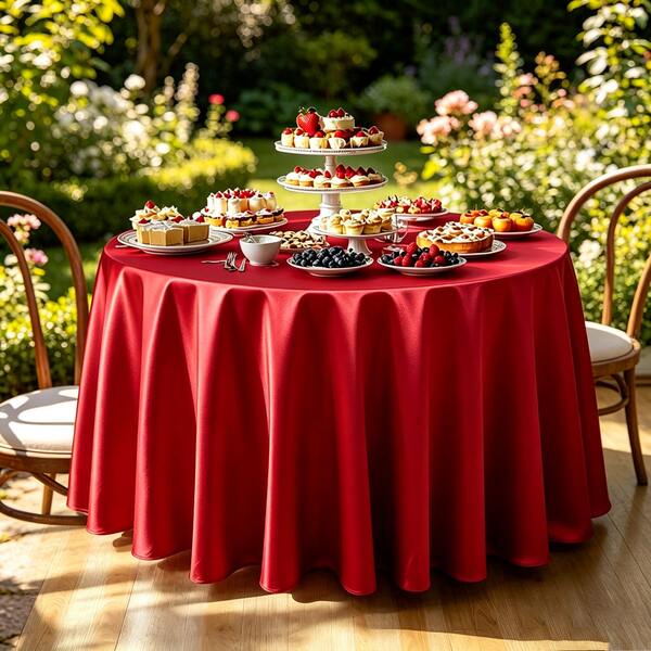 1PC 228cm Dark Green/Wine Red/Gold Round Satin Tablecloth Set Round Tablecloth Cover Smooth Fabric Table Cover For Ceremonies And Various Parties, Wedding Banquets, Restaurant Kitchen Dining Scene Table Decoration