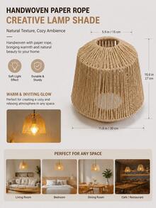 Octagonal Handmade Woven Pendant Light Shade, Conical Woven Lampshade Replacement Part, Suitable For Indoor Ceiling Light Decoration In Restaurant, Kitchen, Cafe - Oval - View 2