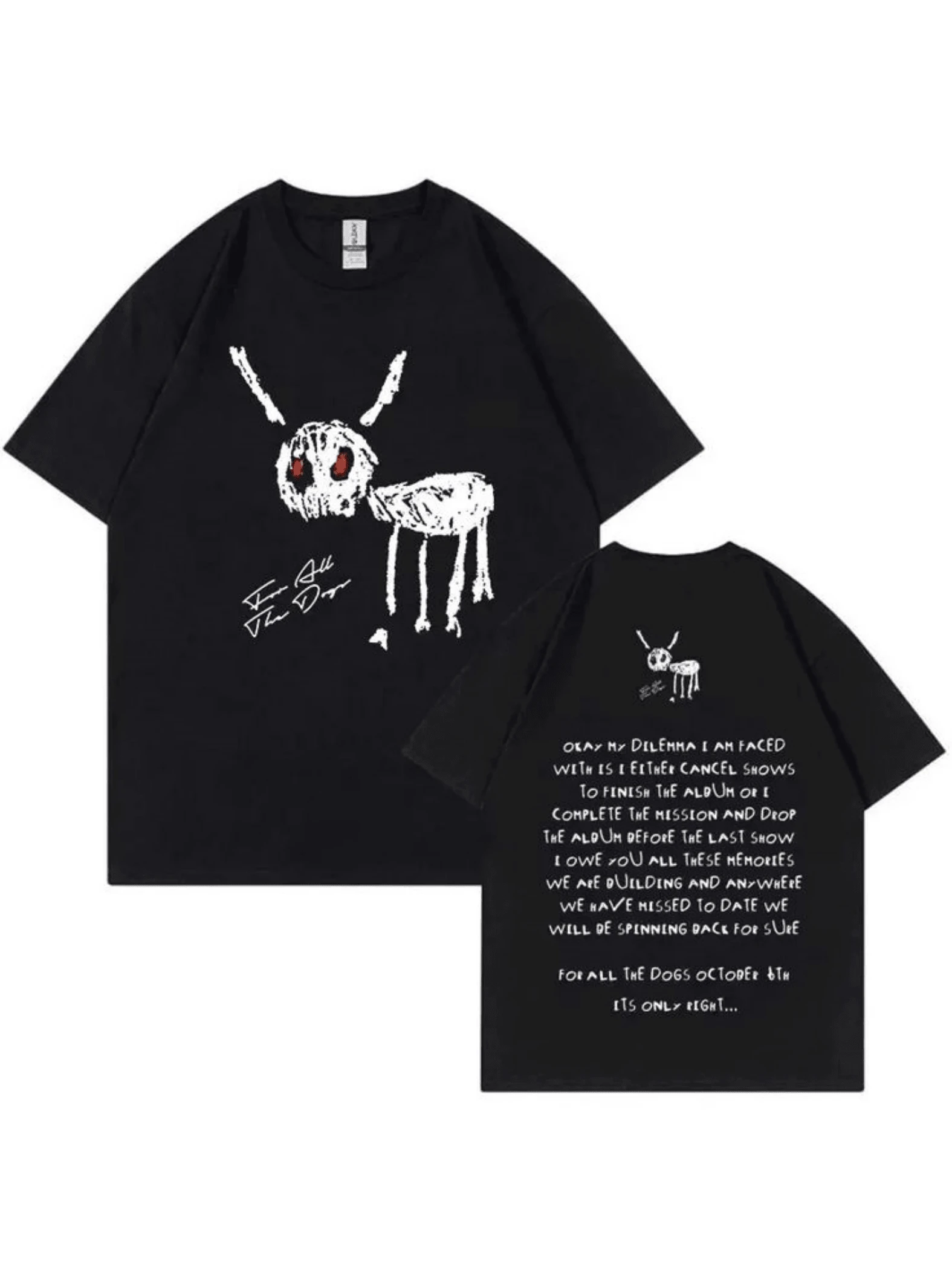 Gráfico de esqueleto de perro con ojos rojos simboliza la lucha interna y la perseverancia humana camiseta de hombre de doble cara - Blanco - Ver 1