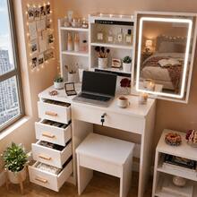 White Vanity Desk Set With Sliding Mirror & Matching Stool, 5 Drawers, Lockable Drawer, Hidden Storage Shelves, Compact Makeup Table For Bedroom, Perfect Gift For Girls & Women - 白色 - 查看 1