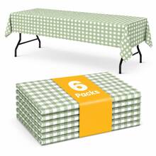 1/6/12pcs - 137*274cm Sage Green & White Plastic Plaid Tablecloth, Decorative Disposable Sage Green Plaid Tablecloth, Rectangular Party Tablecloth, Suitable For Picnic, Farm, Birthday, Wedding - Green Rat Tail - View 8
