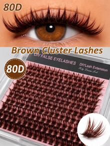 [Lowest Price In 30 Days]240pcs 60+80+100D-Curl Fluffy Brown Colored Lightweight Cluster False Eyelashes, Thick & Voluminous Individual Lashes, Natural Brown Makeup, Soft & Comfortable, Suitable Eyelash Extension At Home, Eyelash C - D 2 - 查看 5