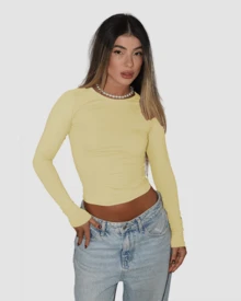 KIT 2 BASIC BLOUSE SECOND SKIN LONG SLEEVE COLD ROUND NECK CACHARREL ELEGANT CASUAL AITONA - BLACK/YELLOW - View 3