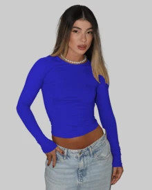KIT 2 BASIC BLOUSE SECOND SKIN LONG SLEEVE COLD ROUND NECK CACHARREL ELEGANT CASUAL AITONA - BLACK/ROYAL - View 3
