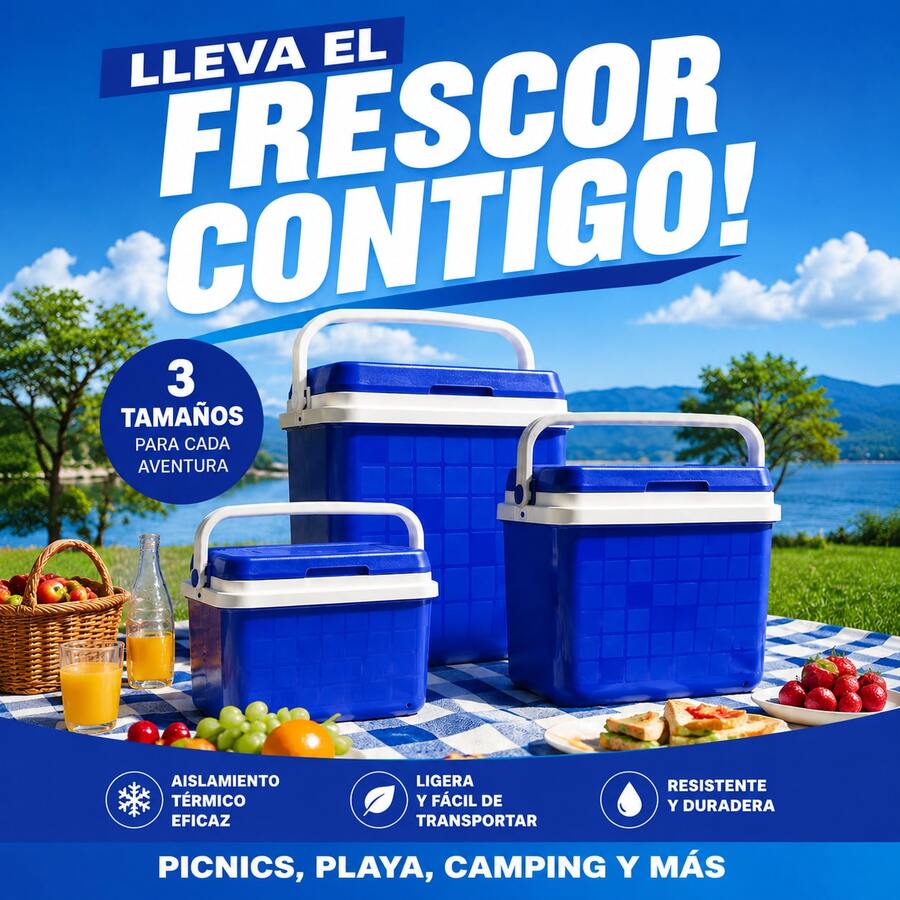 Portable Cooler 16L 25L 32L, Durable Plastic Body, Thermal Insulation, Lid With Reliable Locking Mechanism, Reinforced Handle, Compact Dimensions, Lightweight For Storing In The Car During Trips And Outdoor Activities - 藍色 - 查看 1