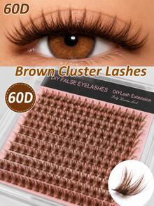 [Lowest Price In 30 Days]240pcs 60+80+100D-Curl Fluffy Brown Colored Lightweight Cluster False Eyelashes, Thick & Voluminous Individual Lashes, Natural Brown Makeup, Soft & Comfortable, Suitable Eyelash Extension At Home, Eyelash C - D 2 - 查看 6