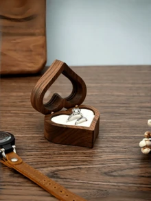 Black Walnut Wood Jewelry Box For Rings, Necklaces, Earrings Storage, Vintage Engagement Ring Case - Brown - View 13