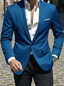 Groomsmen Men's Business Casual Single-Breasted Single-Button Suit Jacket - Dusty Blue - View 3