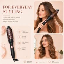 3-In-1 Electric Hair Styling Brush, Straightener, Curler And Volumizing Round Brush, Convenient Styling Tool For Smooth And Bouncy Hairstyles, Essential For Women's Travel - Black - View 8
