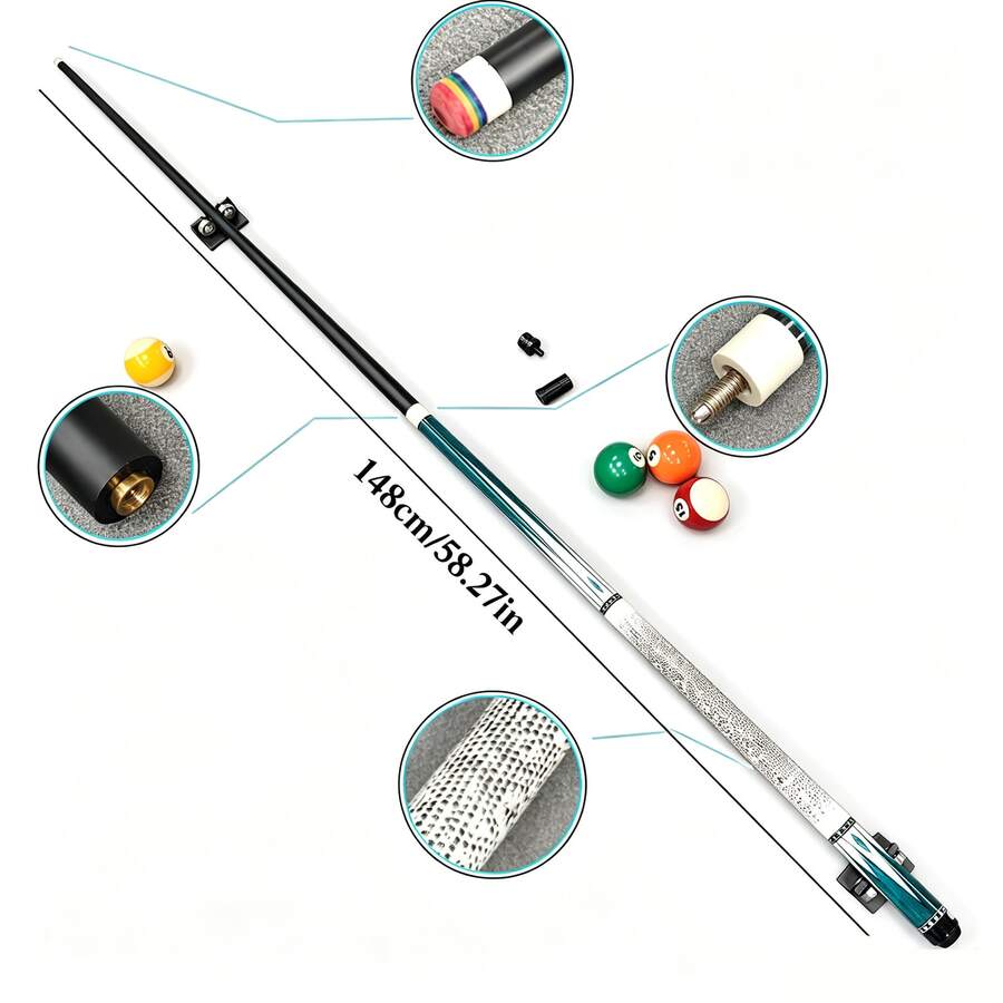 1pc 148cm American Billiard Cue, Medium Leather Tip, Cyan Geometric Print Non-Slip Texture Grip, Carbon Fiber Shaft, Adjustable Weight, Suitable For Home And Club Practice - Blue - View 1