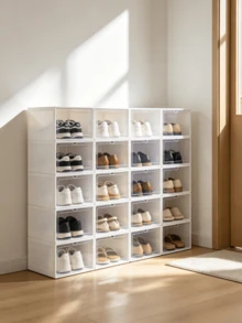 1pc Pre-Assembled Foldable Shoe Cabinet, Transparent Dust-Proof Shoe Boxes, Large-Capacity Shoe Storage Containers, Stackable, Available In Multiple Sizes. - Multicolor - View 6