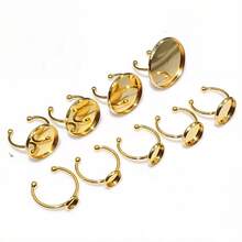 10pcs Stainless Steel Gold Color Adjustable Ring Settings Fit 6-25mm Glass Cabochon Blank Base Tray DIY Jewelry Making Accessories - Ring Blank Base - View 3
