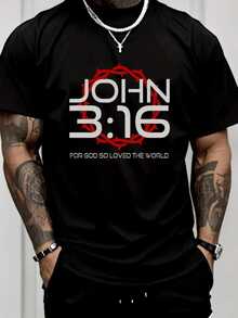 Corona de espinas simboliza el sacrificio supremo y amor eterno con cita bíblica fe absoluta sobre esta cómoda camiseta de hombre duradera - Negro - Ver 1
