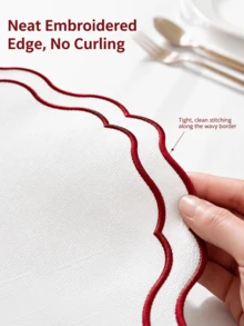 1-4pcs Red & White Contrast Color Placemats, French Luxury Linen Wavy Edge Waterproof Heat-Resistant Table Mats, Home Holiday Table Decor - Multicolor - View 11