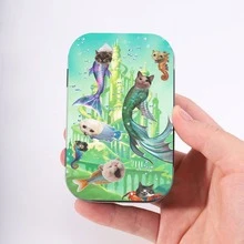 1個錫製小金屬盒，附蓋金屬盒，印有貓咪抓魚圖案，便攜收納盒，居家裝飾，節日禮物 - 查看 15
