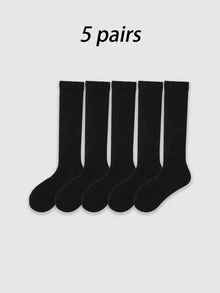 1 Pair/5 Pairs Solid Color Ribbed Comfortable Slouch Socks - Black - View 7