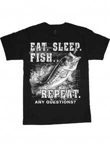 A Large Fish Leaping Out Of The Water Captures The Spirit Of Recreational Fishing And The Relentless Passion For This Hobby In This Ideal Men's T-Shirt. - 黑色 - 查看 1