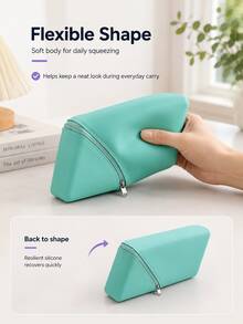 This Silicone Stationery Storage Bag Features A Zipper Closure And Diamond Pattern Design, Suitable For Desktop Storage And Portable Carry, A Minimalist Multifunctional Pencil Case, An Essential Back-To-School Item For Students - Multicolor - View 9