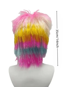 Silver Glitter Pink White Gradient Explosion Short Wig Cap, Exaggerated High Crown Voluminous Design, Retro Ball Music Festival Carnival Funny Selfie Eye-Catching Costume Accessory - View 7