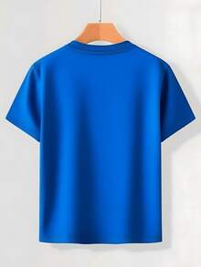 Boys' T-Shirt With A Simple "Baseball No. 67 Graffiti" Print Design, Inspired By American Baseball Culture And Retro Sportswear Style. It's A Comfortable And Casual Garment. - 寶藍色 - 查看 2
