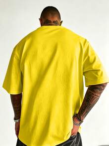 Y2K Alien Graphic Tee Men Double Sided UFO Print Streetwear Oversized T Shirt Futuristic Urban Summer Outfit Hip Hop Top - 黃色 - 查看 3