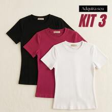 Set Of 3 Basic Ribbed Knit Blouses For Women, Babylook Premium Casual Everyday Wear - Pink + Black + White - View 14